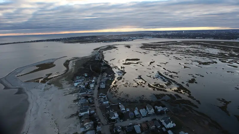 Illustrative photo: Aerial view of the beach and tidal marsh at Milford Point